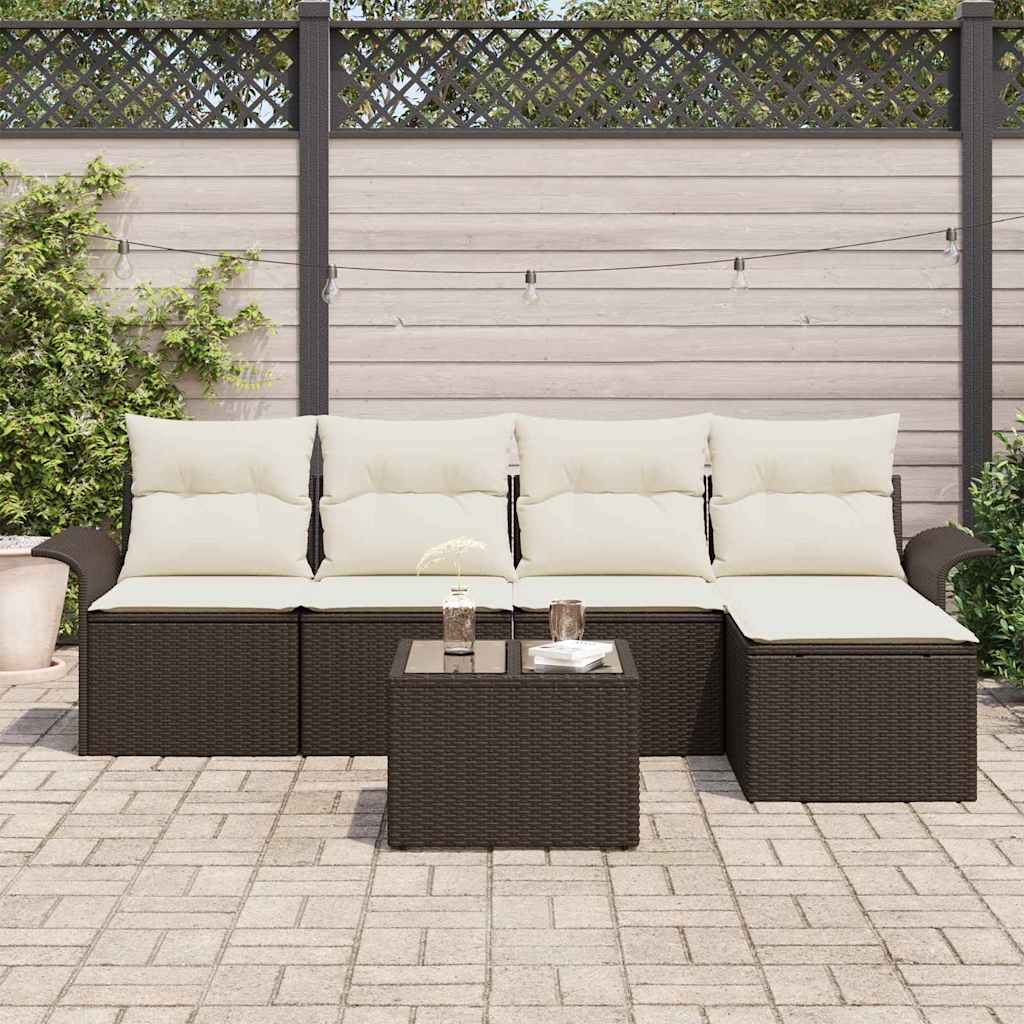 Conjunto de Sofá de Jardim com almofada 6 pcs Castanho vime PE