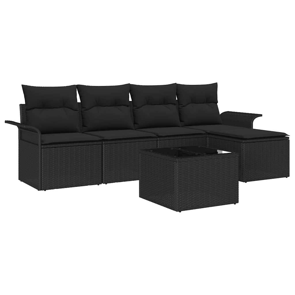Conjunto de Sofá de Jardim com almofada 6 pcs Preto vime PE