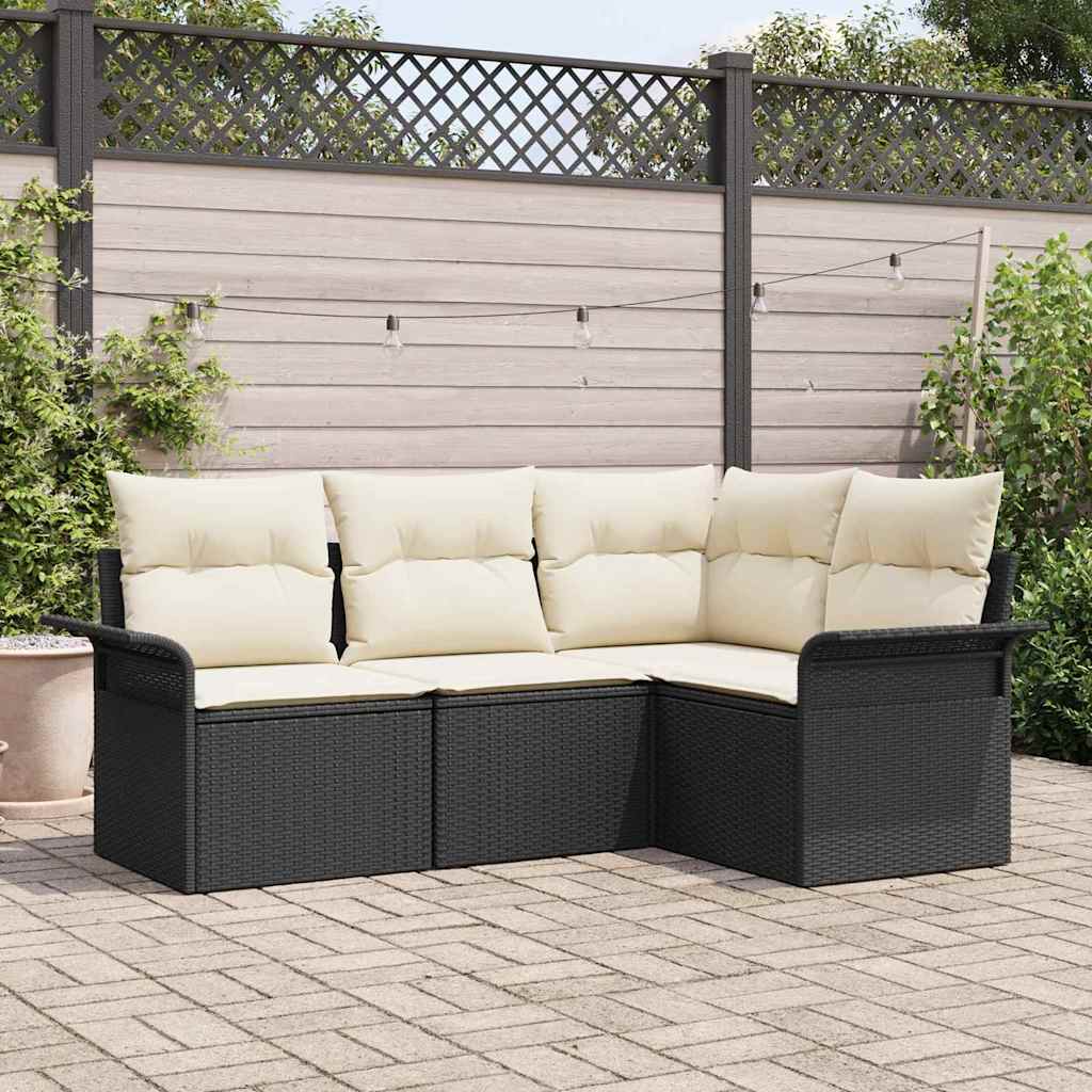 Conjunto de Sofá de Jardim 4 pcs Preto vime PE