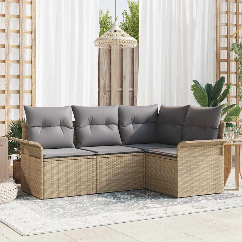Conjunto de Sofá de Jardim com armazenamento 4 pcs Bege vime PE