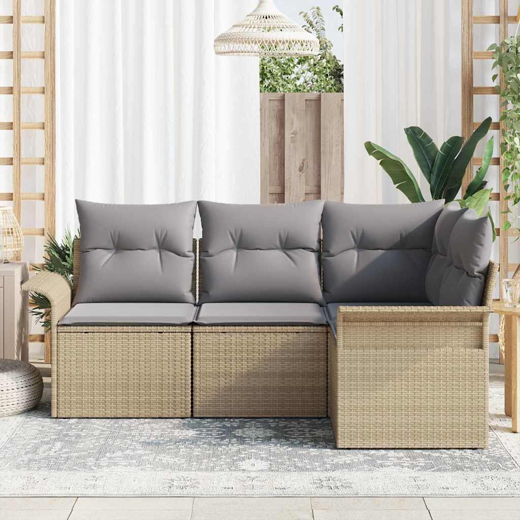 Conjunto de Sofá de Jardim com armazenamento 4 pcs Bege vime PE