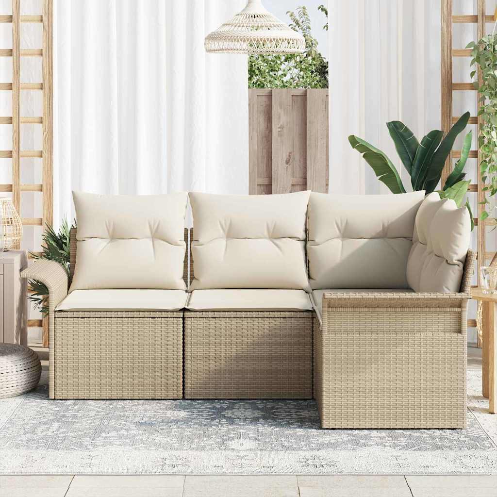 Conjunto de Sofá de Jardim com armazenamento 4 pcs Bege vime PE