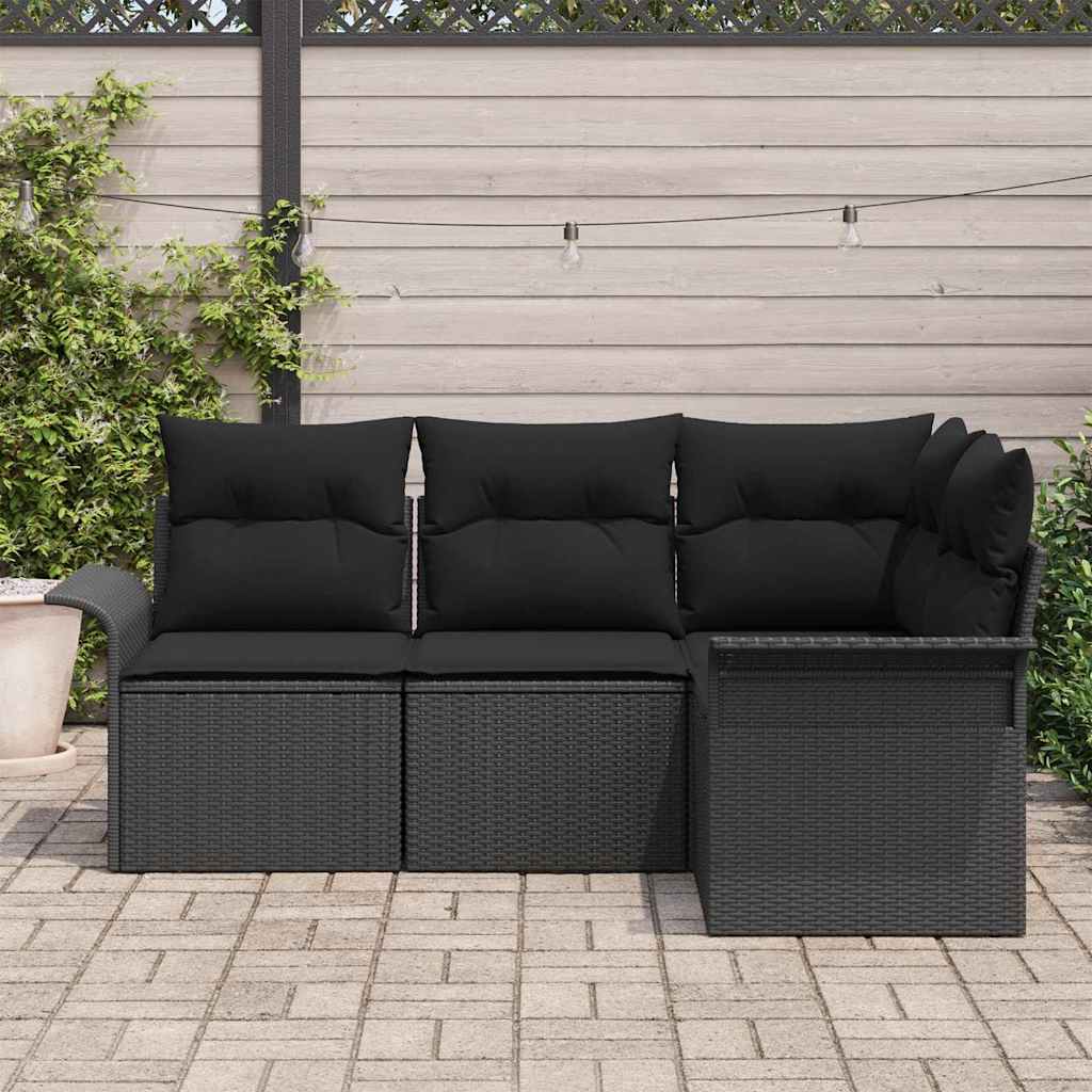 Conjunto de Sofá de Jardim 4 pcs Preto vime PE