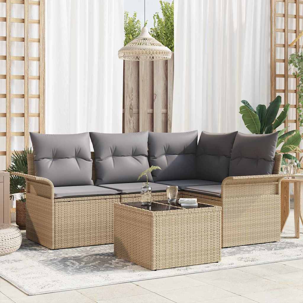 Conjunto de Sofá de Jardim com armazenamento 5 pcs Bege vime PE