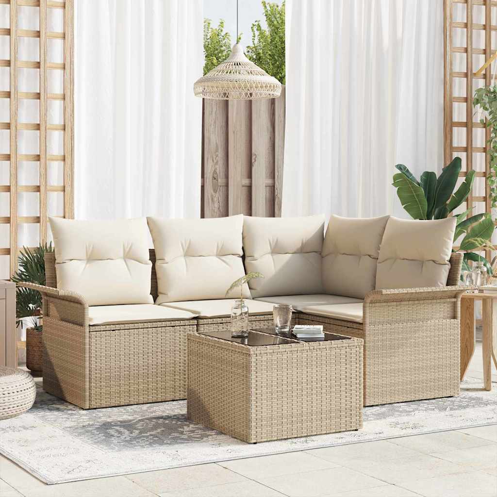 Conjunto de Sofá de Jardim com armazenamento 5 pcs Bege vime PE