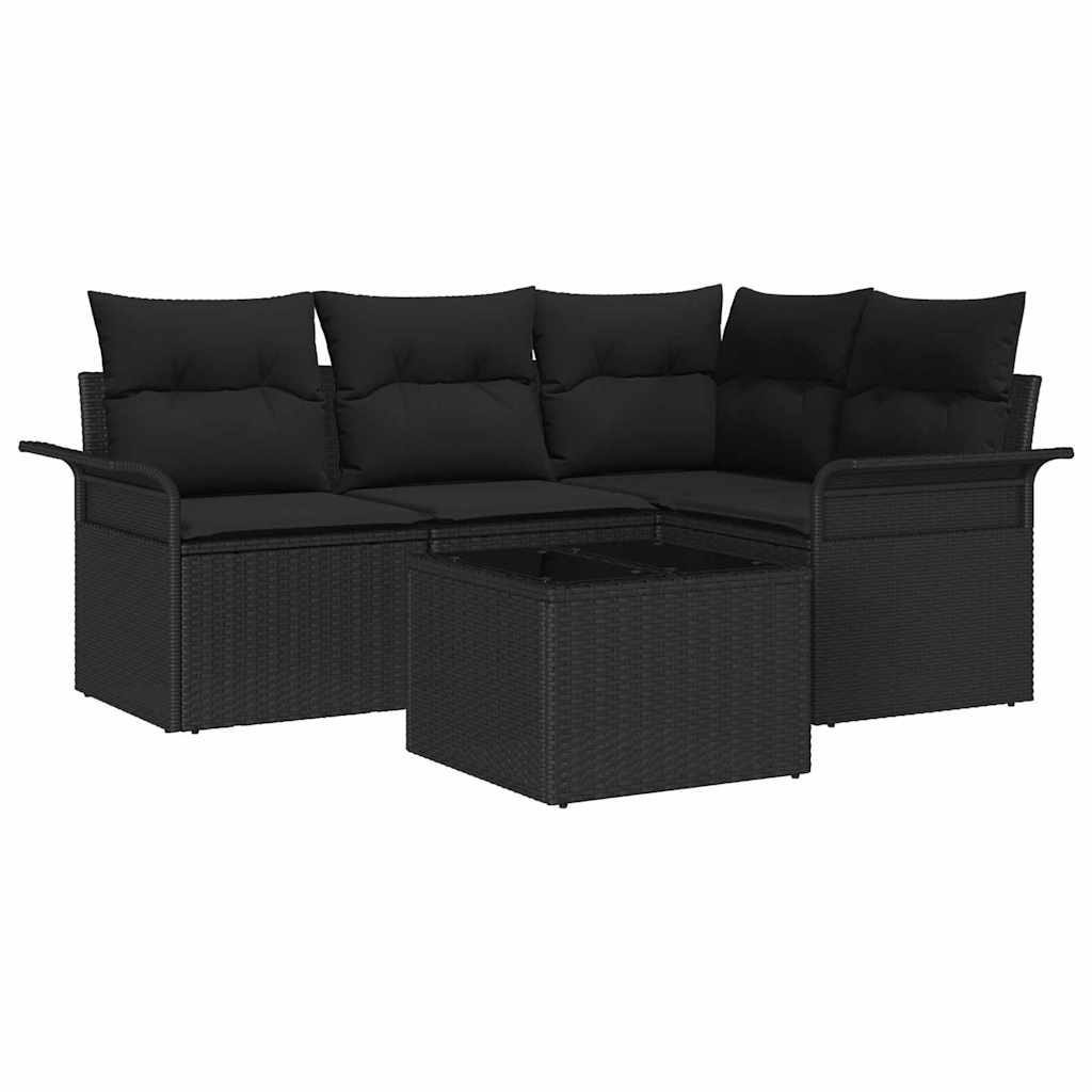 Conjunto de Sofá de Jardim 5 pcs Preto vime PE