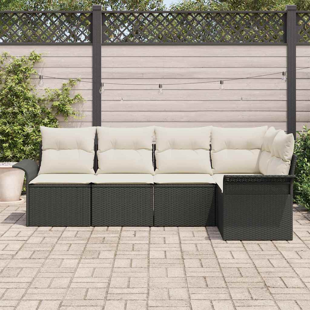 Conjunto de Sofá de Jardim 5 pcs Preto vime PE