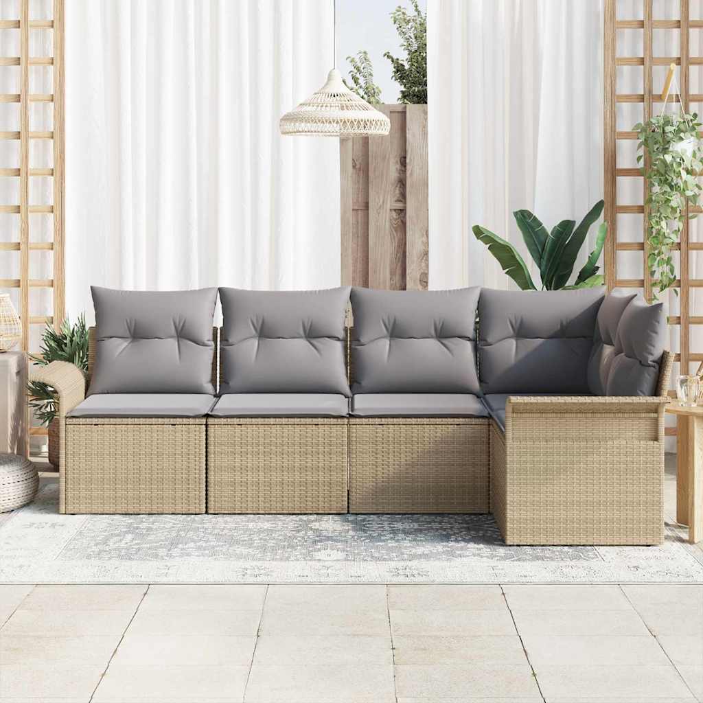 Conjunto de Sofá de Jardim 5 pcs Bege Rattan Sintético