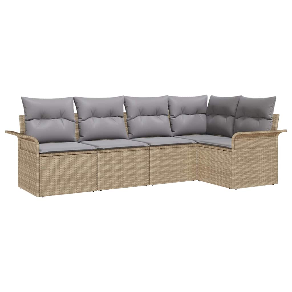Conjunto de Sofá de Jardim 5 pcs Bege Rattan Sintético