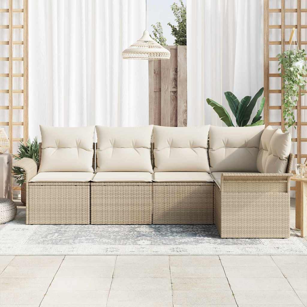 Conjunto de Sofá de Jardim com armazenamento 5 pcs Bege vime PE