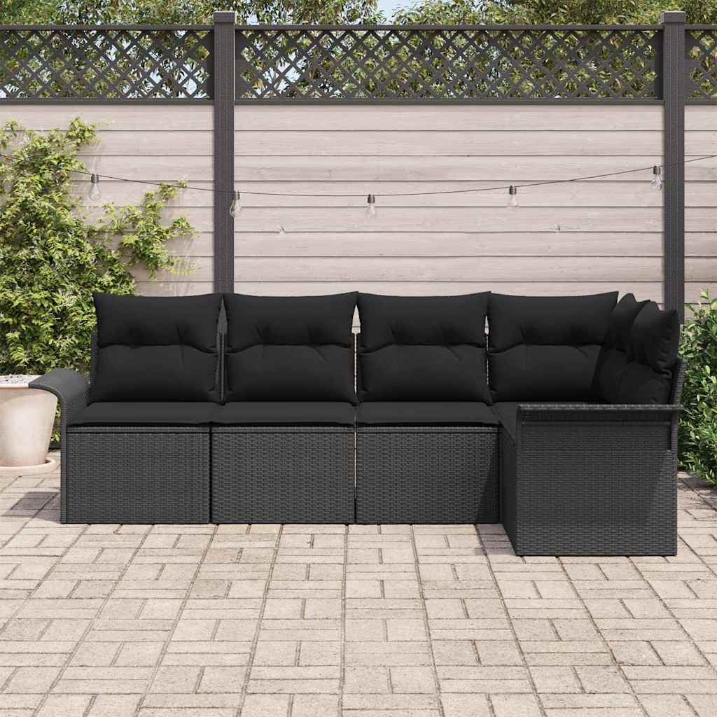 Conjunto de Sofá de Jardim 5 pcs Preto vime PE