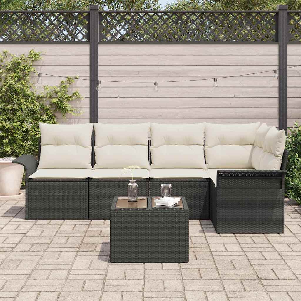 Conjunto de Sofá de Jardim 6 pcs Preto Rattan Sintético