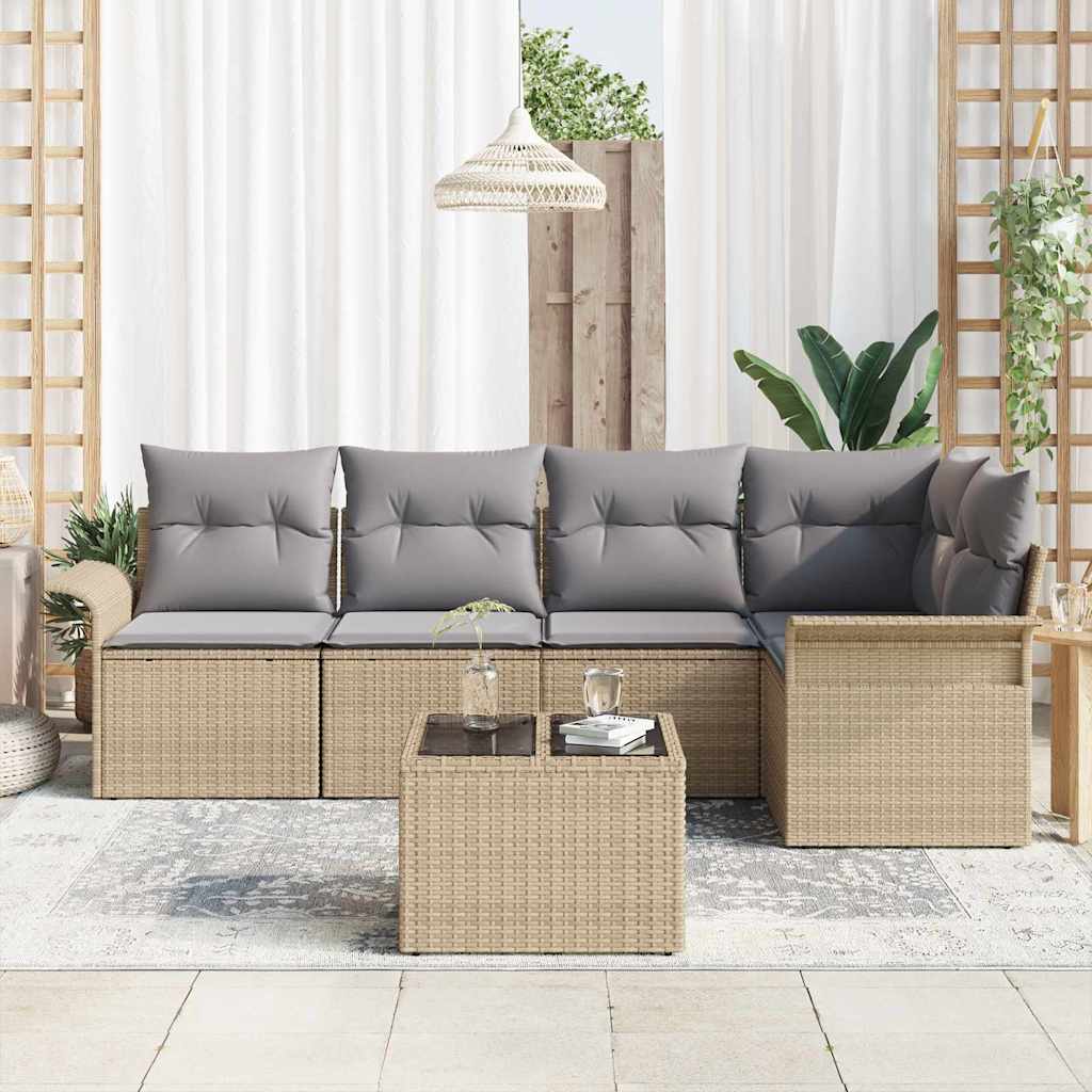 Conjunto de Sofá de Jardim 6 pcs Bege Rattan Sintético