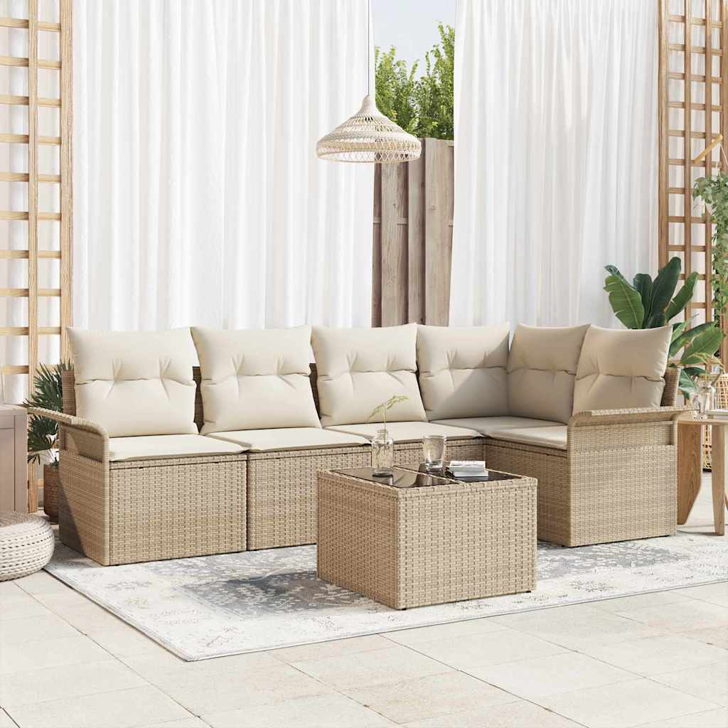 Conjunto de Sofá de Jardim 6 pcs Bege Rattan Sintético