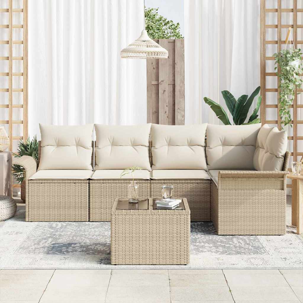 Conjunto de Sofá de Jardim 6 pcs Bege Rattan Sintético
