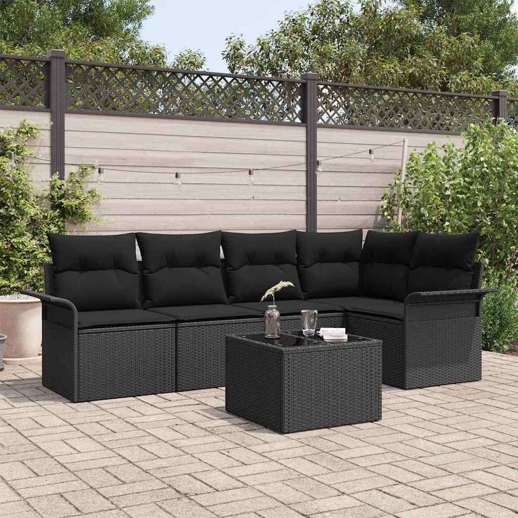 Conjunto de Sofá de Jardim 6 pcs Preto Rattan Sintético