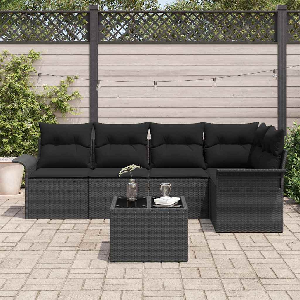 Conjunto de Sofá de Jardim 6 pcs Preto Rattan Sintético