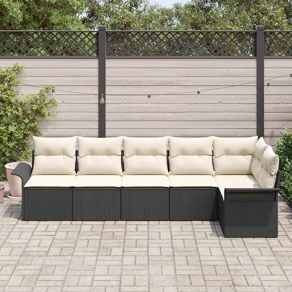 Conjunto de Sofá de Jardim 6 pcs Preto Rattan Sintético
