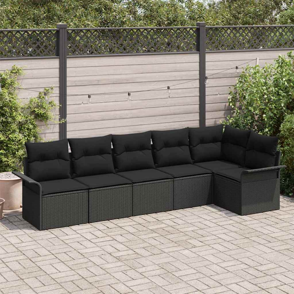 Conjunto de Sofá de Jardim 6 pcs Preto Rattan Sintético
