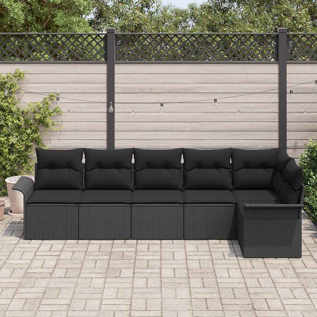 Conjunto de Sofá de Jardim 6 pcs Preto Rattan Sintético