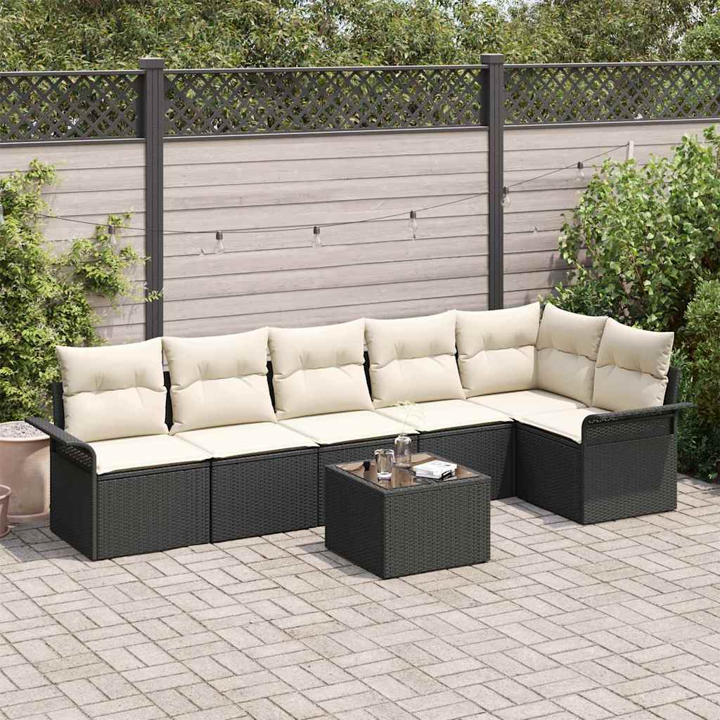 Conjunto de Sofá de Jardim 7 pcs Preto Rattan Sintético