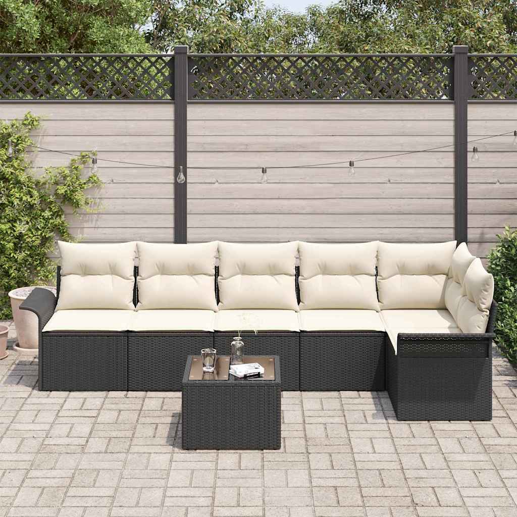 Conjunto de Sofá de Jardim 7 pcs Preto Rattan Sintético