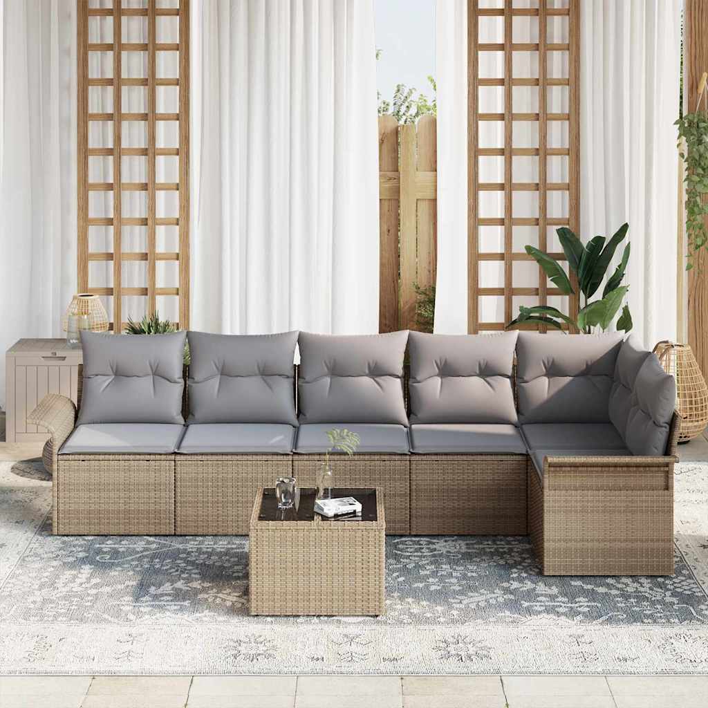Conjunto de Sofá de Jardim 7 pcs Bege Rattan Sintético