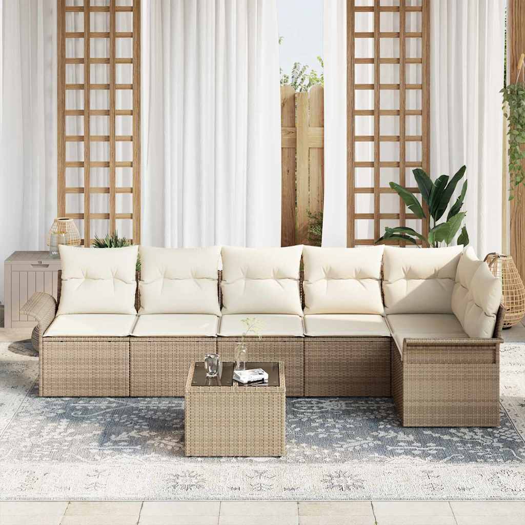 Conjunto de Sofá de Jardim 7 pcs Bege Rattan Sintético