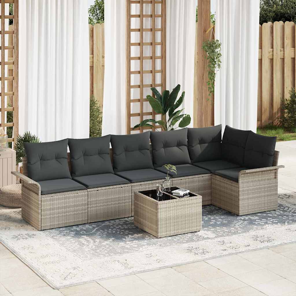Conjunto de Sofá de Jardim com almofada 7 pcs Cinzento-claro