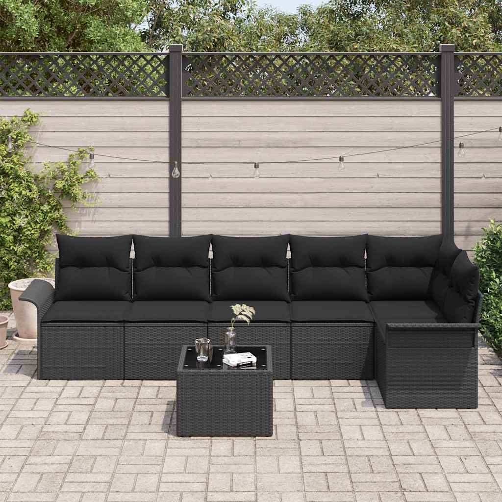Conjunto de Sofá de Jardim 7 pcs Preto Rattan Sintético