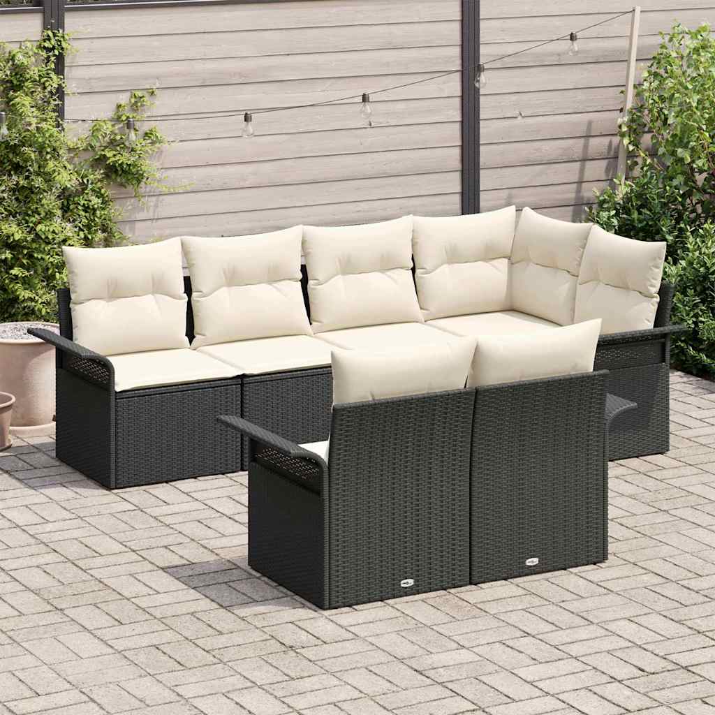 Conjunto de Sofá de Jardim 7 pcs Preto Rattan Sintético