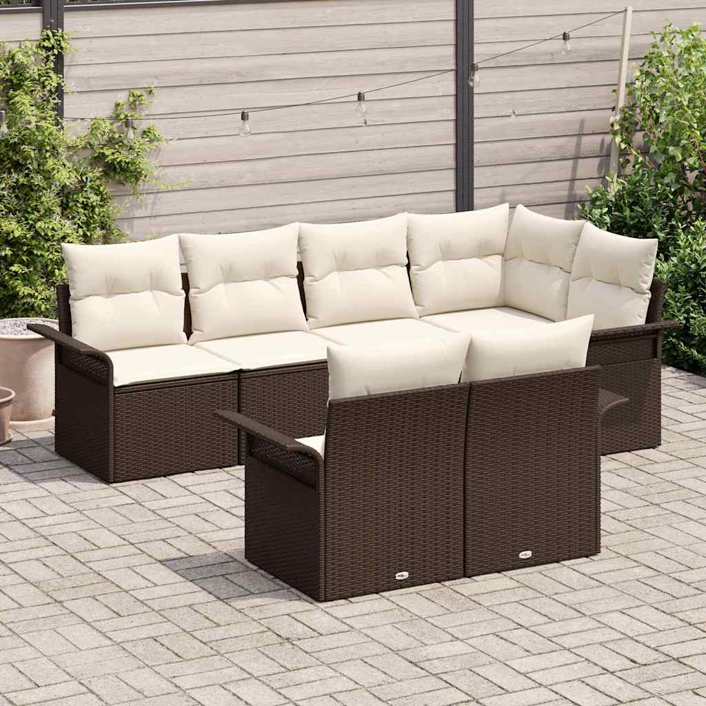Conjunto de Sofá de Jardim 7 pcs Castanho Rattan Sintético