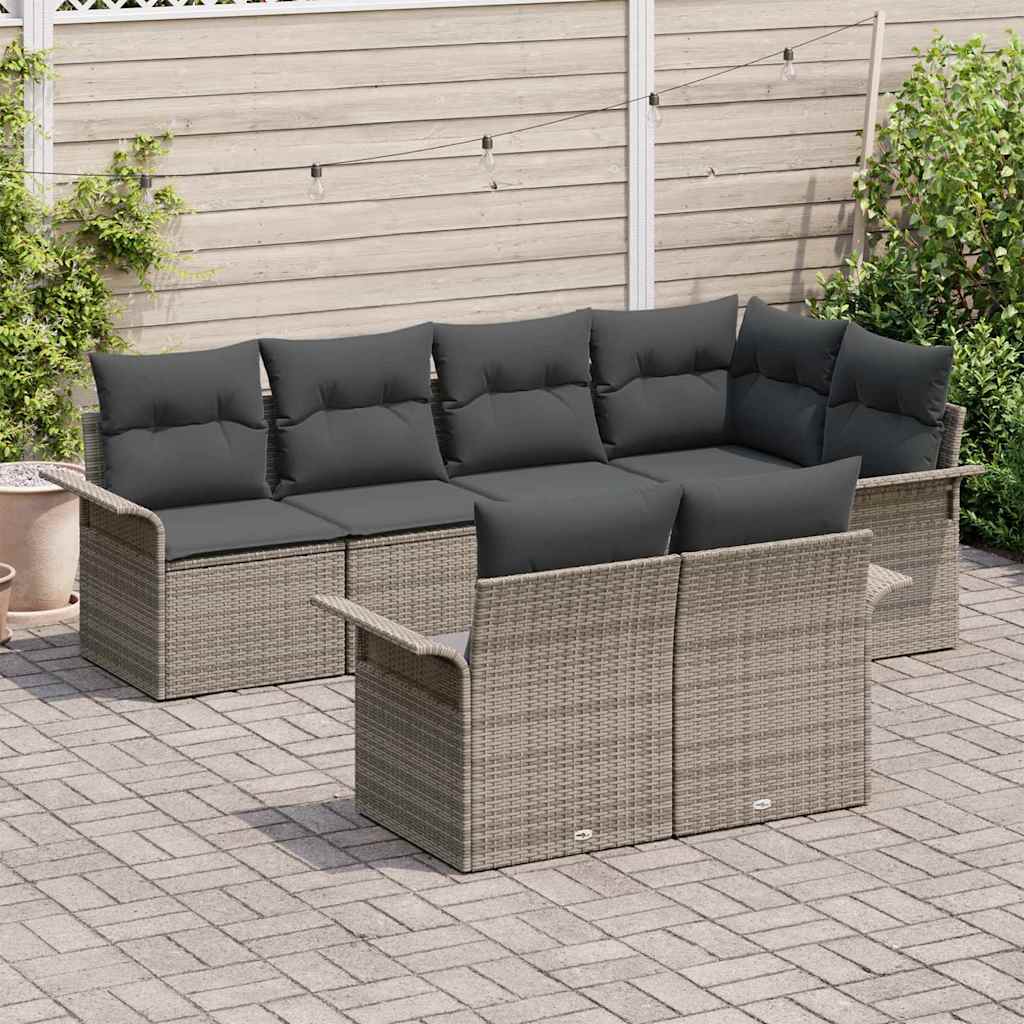 Conjunto de Sofá de Jardim 7 pcs Cinzeto Rattan Sintético