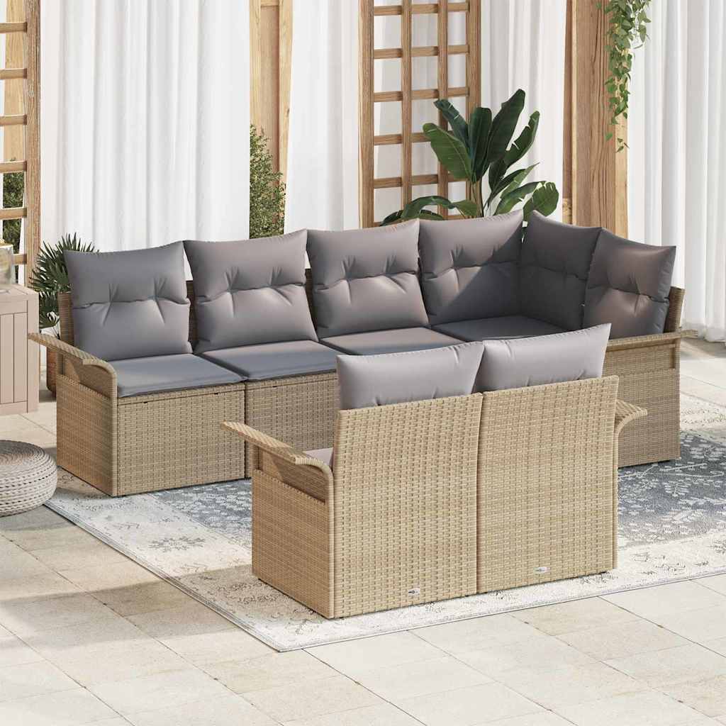 Conjunto de Sofá de Jardim 7 pcs Bege Rattan Sintético