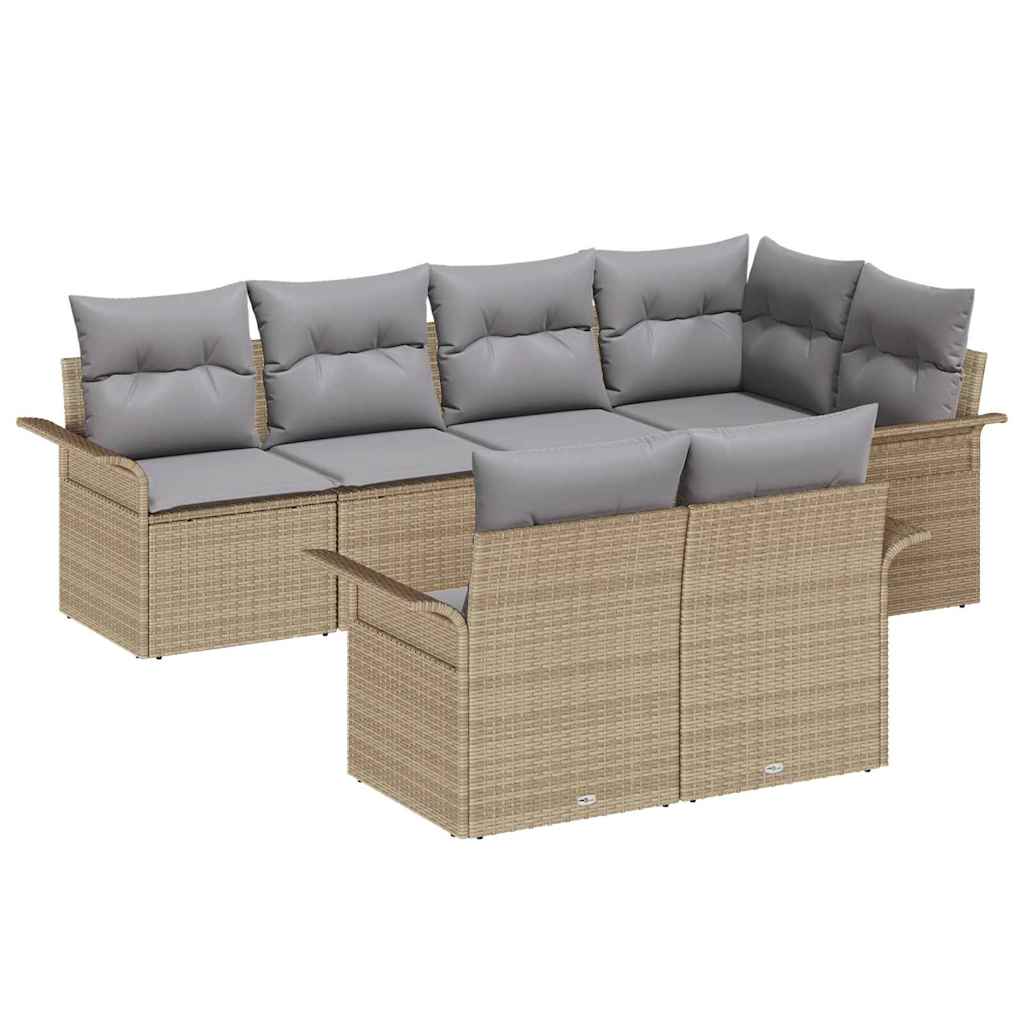 Conjunto de Sofá de Jardim 7 pcs Bege Rattan Sintético