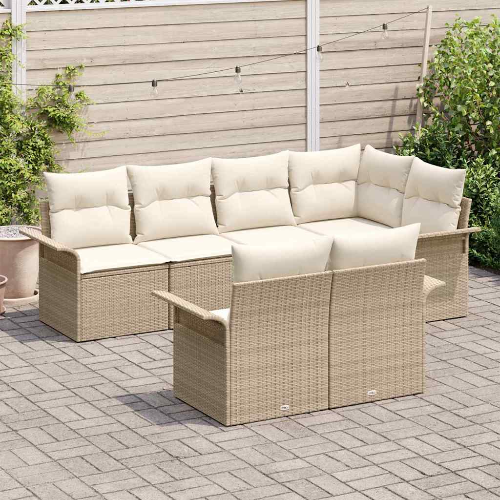 Conjunto de Sofá de Jardim 7 pcs Bege Rattan Sintético