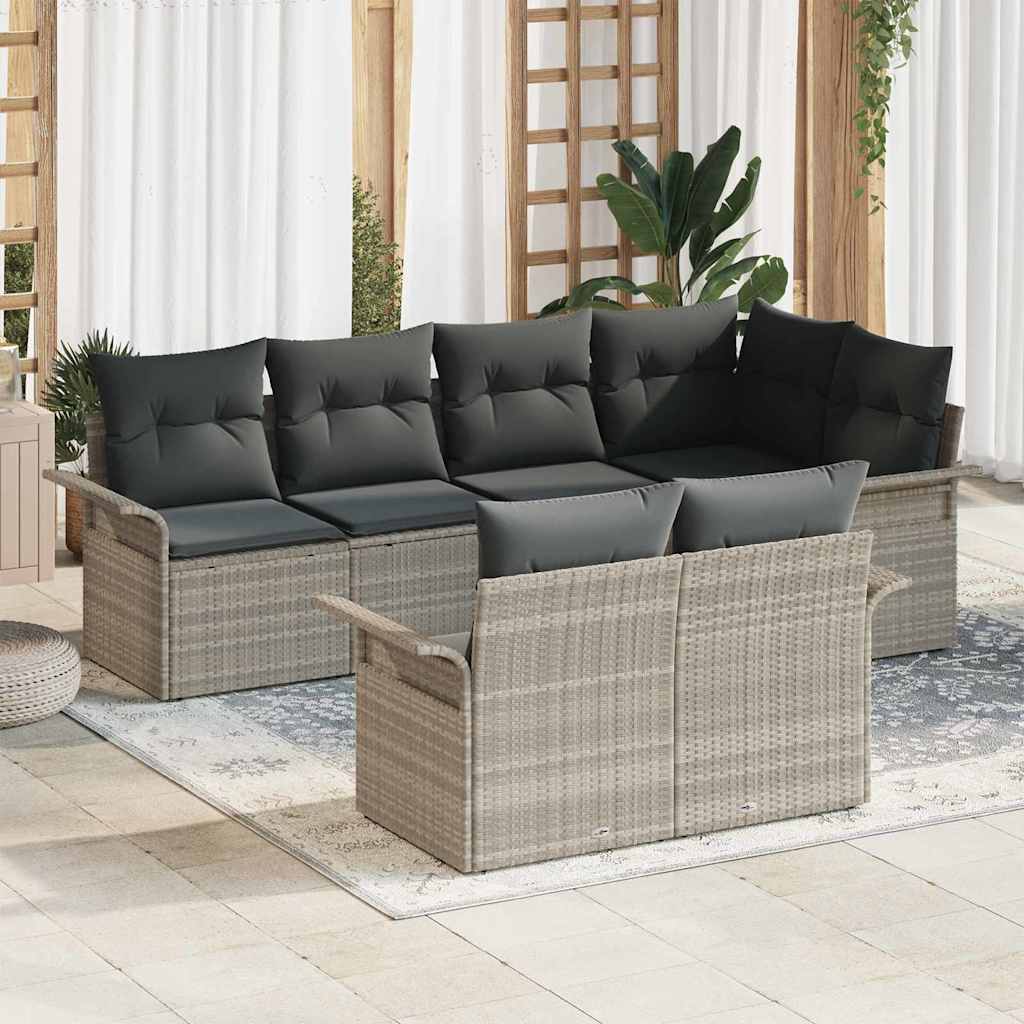 Conjunto de Sofá de Jardim com almofada 7 pcs Cinzento-claro