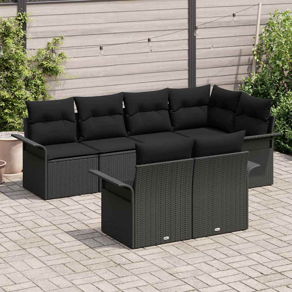 Conjunto de Sofá de Jardim 7 pcs Preto Rattan Sintético