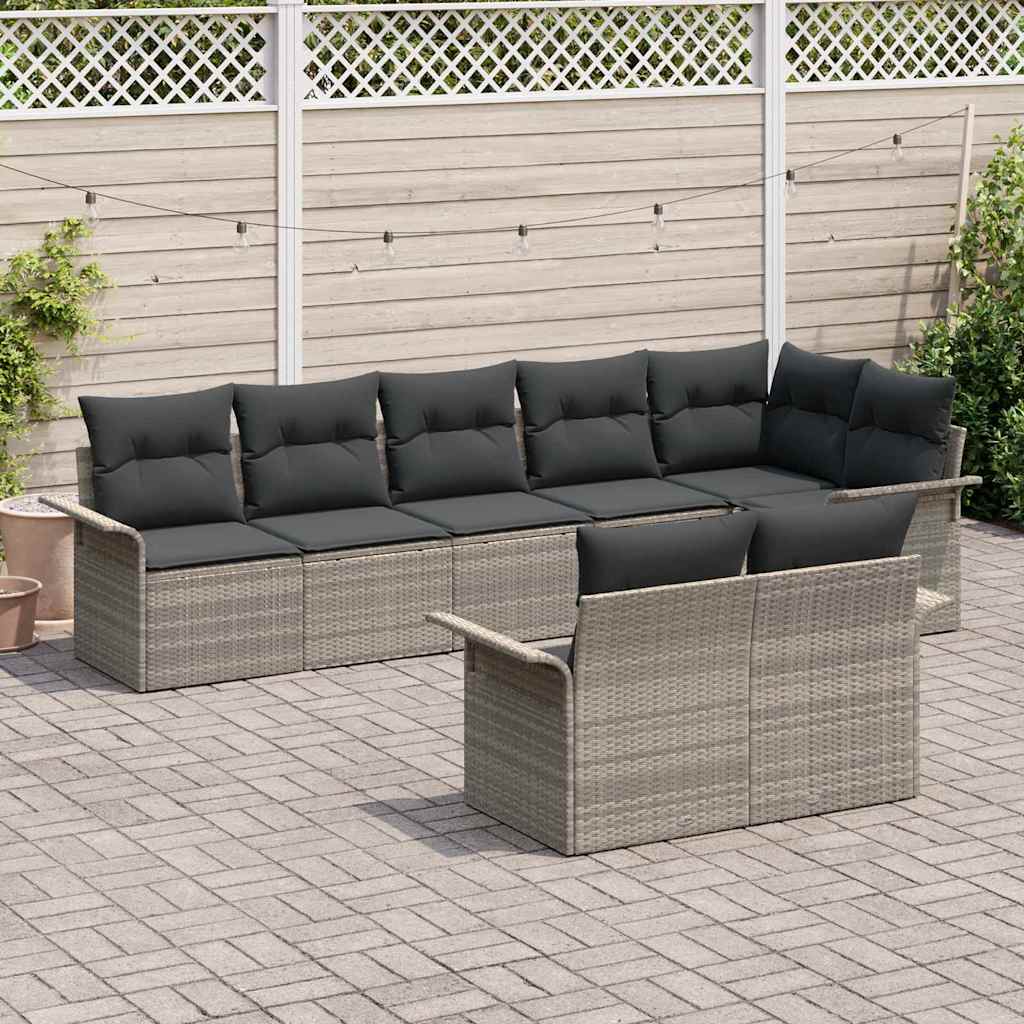 Conjunto de Sofá de Jardim 8 pcs Cinzento-claro vime PE