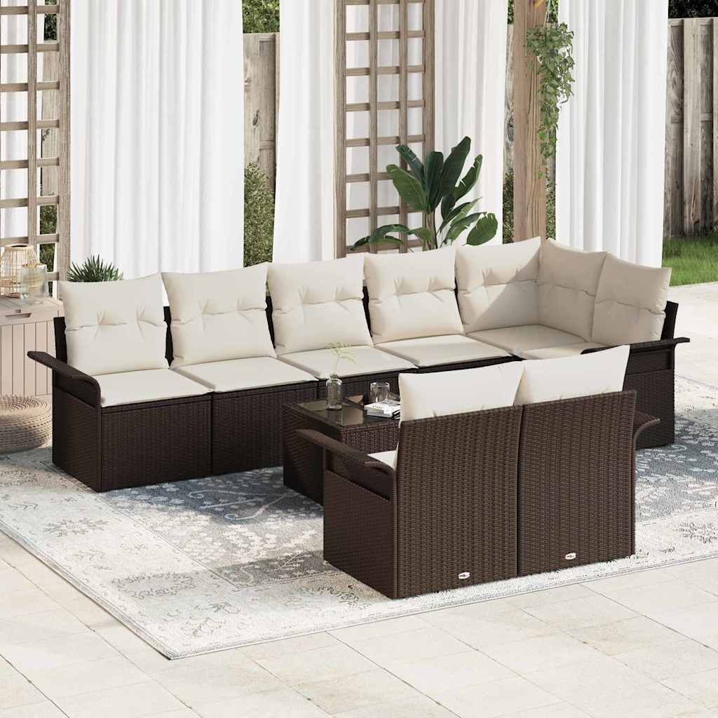 Conjunto de Sofá de Jardim 9 pcs Castanho vime PE