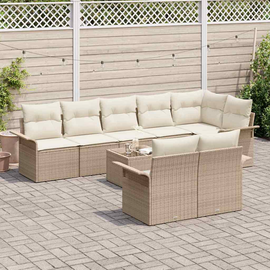 Conjunto de Sofá de Jardim com armazenamento 9 pcs Bege vime PE
