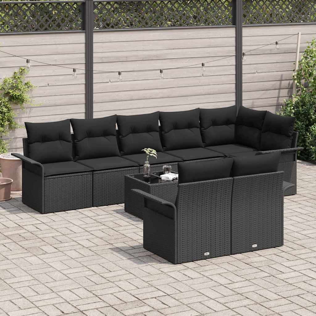 Conjunto de Sofá de Jardim 9 pcs Preto vime PE