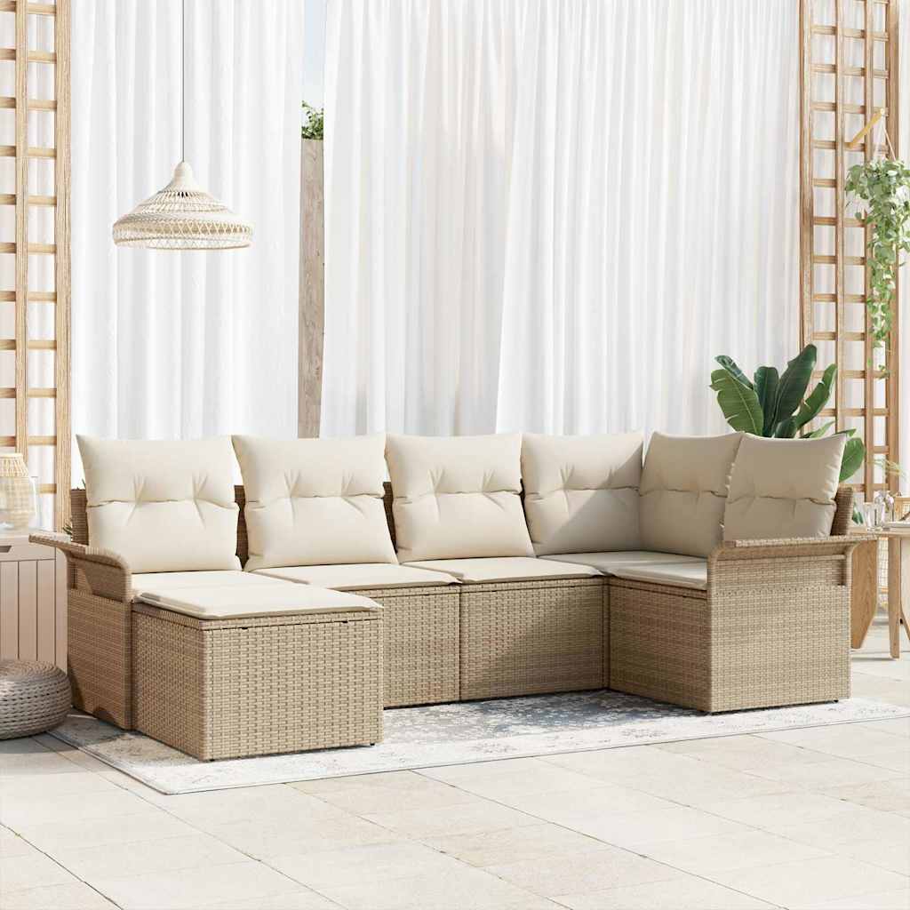 Conjunto de Sofá de Jardim com armazenamento 6 pcs Bege vime PE