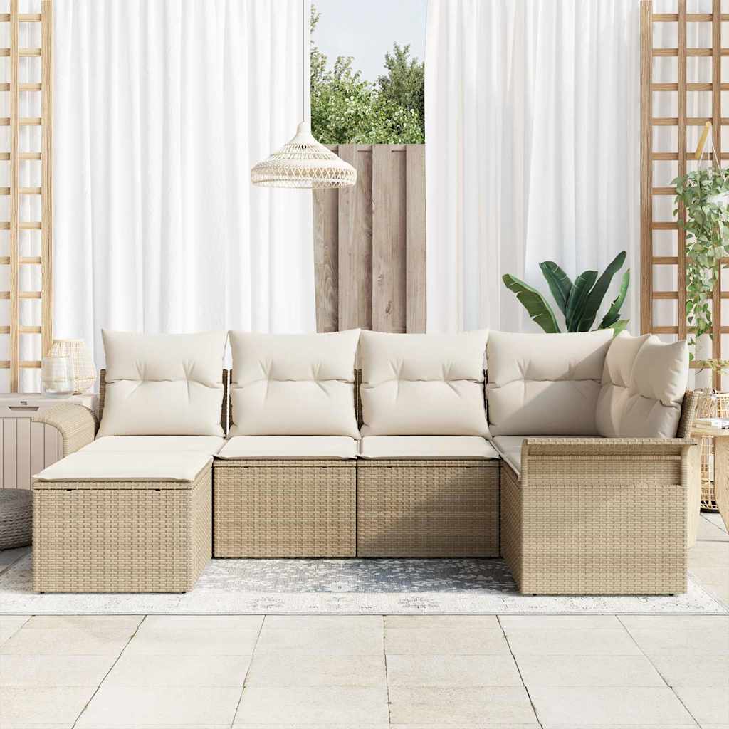 Conjunto de Sofá de Jardim com armazenamento 6 pcs Bege vime PE
