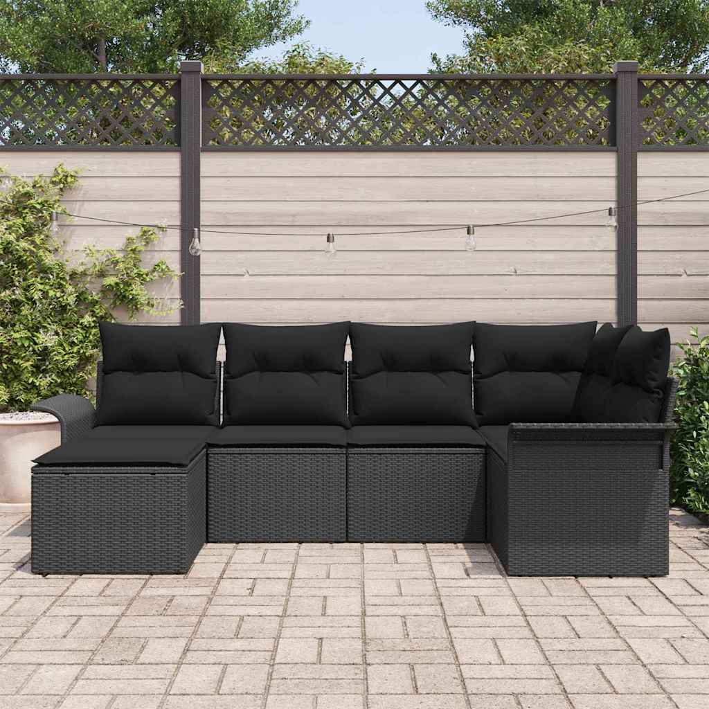 Conjunto de Sofá de Jardim 6 pcs Preto vime PE