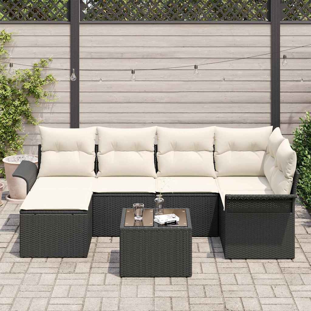 Conjunto de Sofá de Jardim 7 pcs Preto vime PE