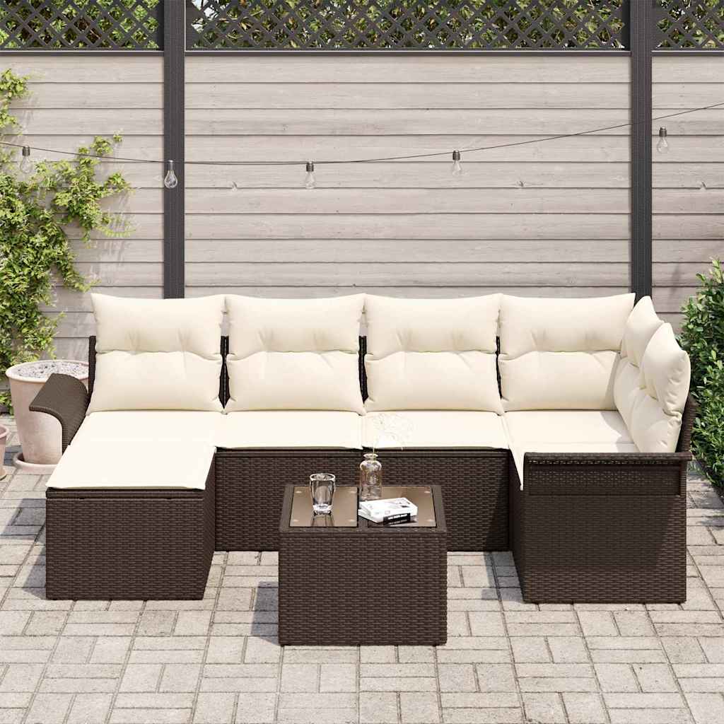 Conjunto de Sofá de Jardim 7 pcs Castanho vime PE