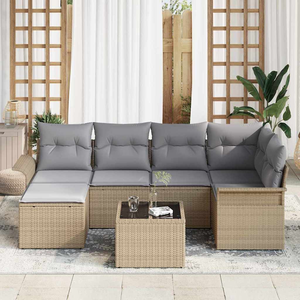 Conjunto de Sofá de Jardim 7 pcs Bege Rattan Sintético