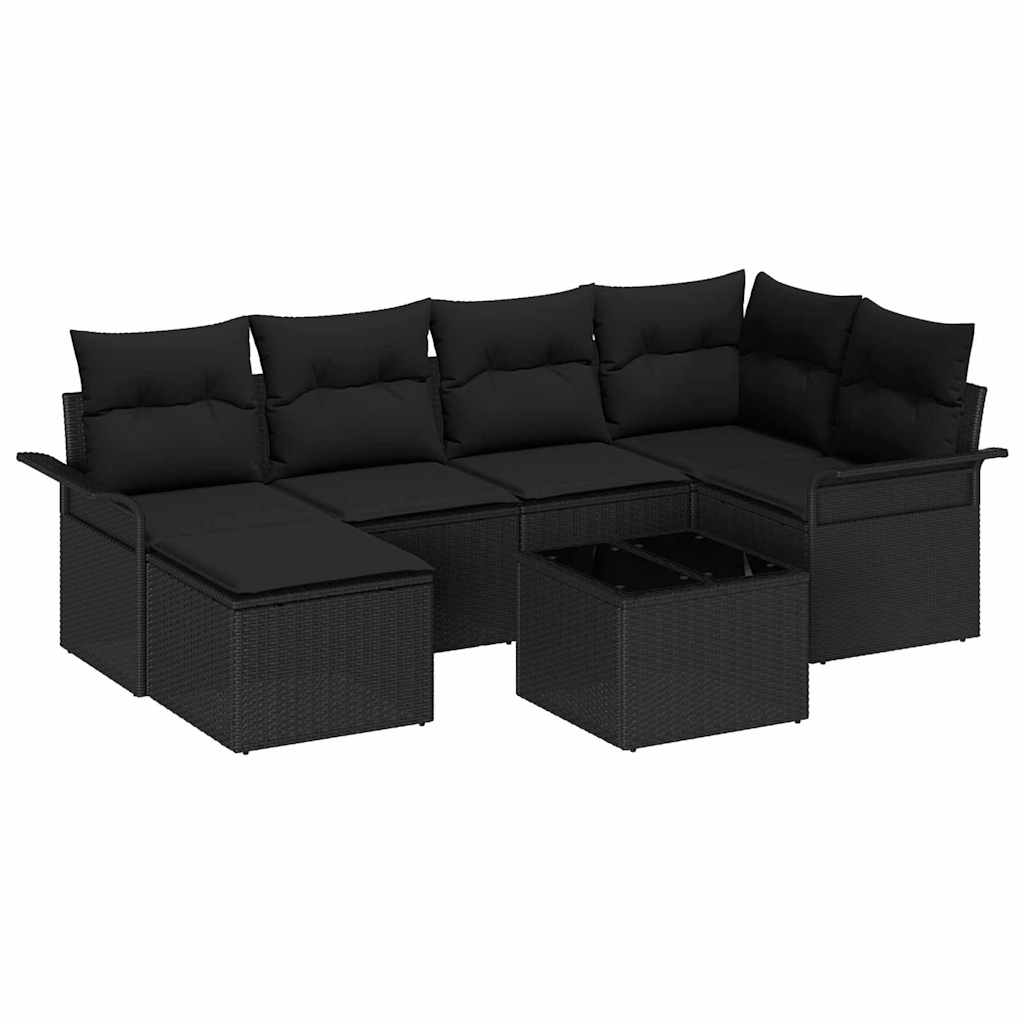 Conjunto de Sofá de Jardim 7 pcs Preto vime PE