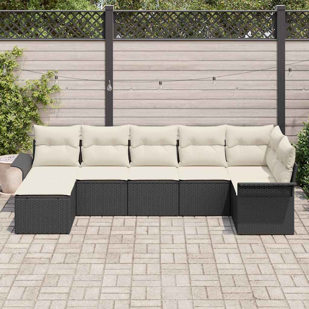 Conjunto de Sofá de Jardim 7 pcs Preto vime PE